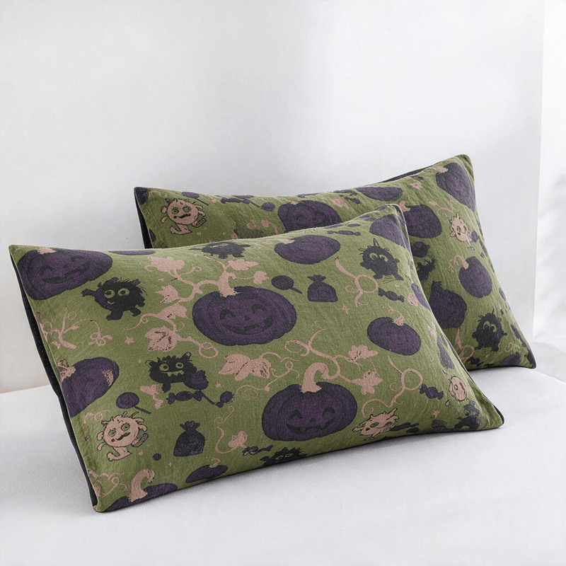Ownkoti Halloween Monster Reversible Cotton Blanket - Green - 2PCS Pillowcases - 20" x 36" - image 11