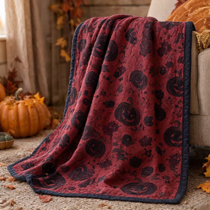 Ownkoti Burgundy Pumpkin Halloween Reversible Cotton Blanket - image 1
