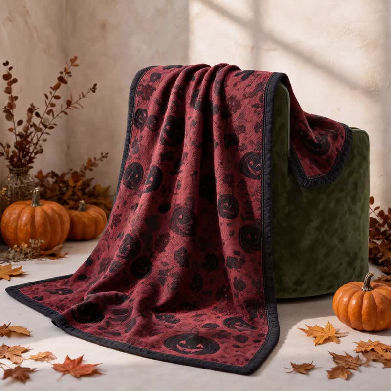 Ownkoti Burgundy Pumpkin Halloween Reversible Cotton Blanket - image 2