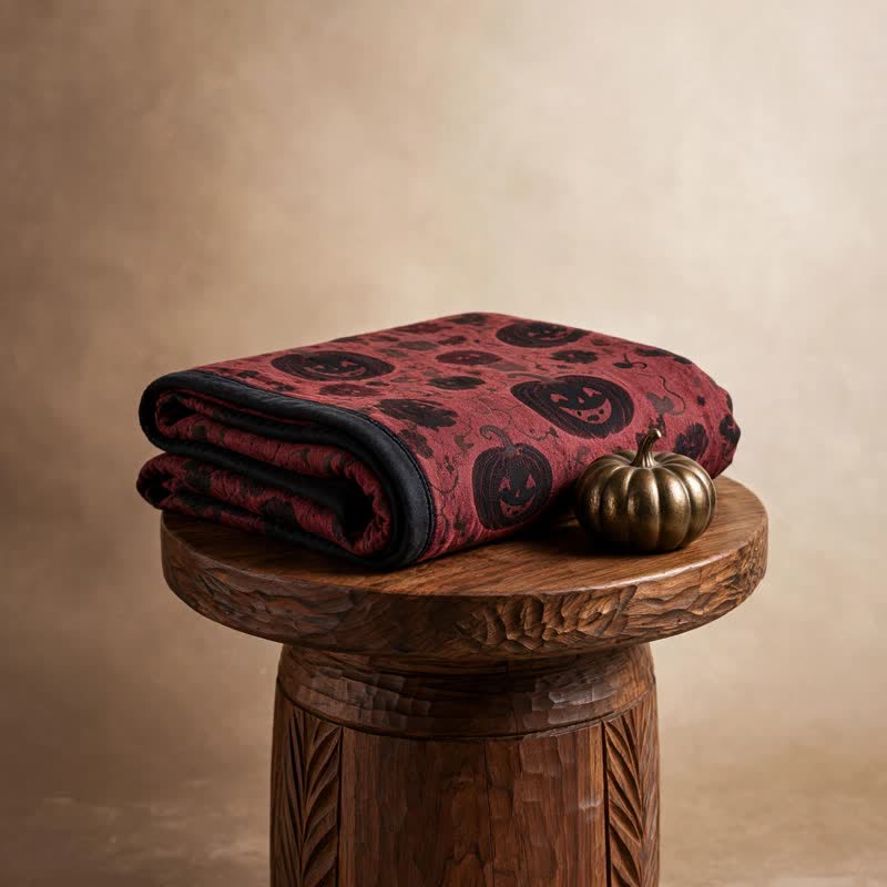Ownkoti Burgundy Pumpkin Halloween Reversible Cotton Blanket - image 3