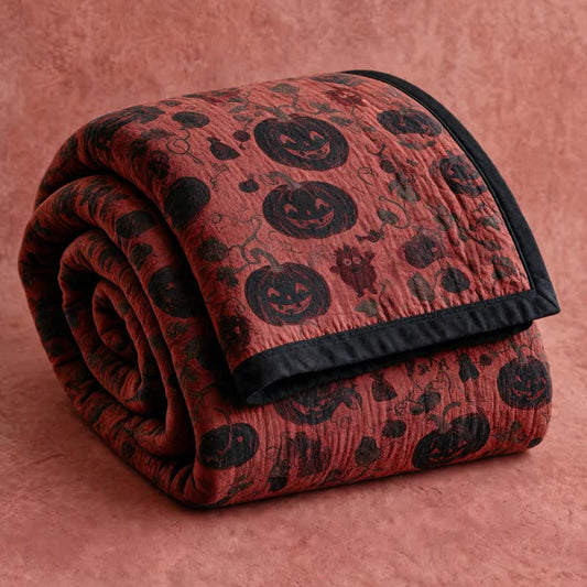 Ownkoti Burgundy Pumpkin Halloween Reversible Cotton Blanket - Red - Blanket - 98" x 94" - image 0