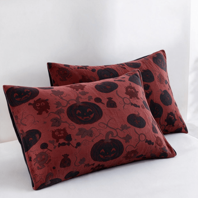 Ownkoti Burgundy Pumpkin Halloween Reversible Cotton Blanket - Red - 2PCS Pillowcases - 20" x 36" - image 4