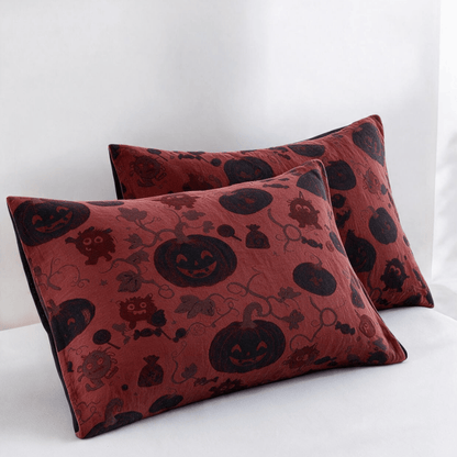 Ownkoti Burgundy Pumpkin Halloween Reversible Cotton Blanket - Red - 2PCS Pillowcases - 20" x 36" - image 4