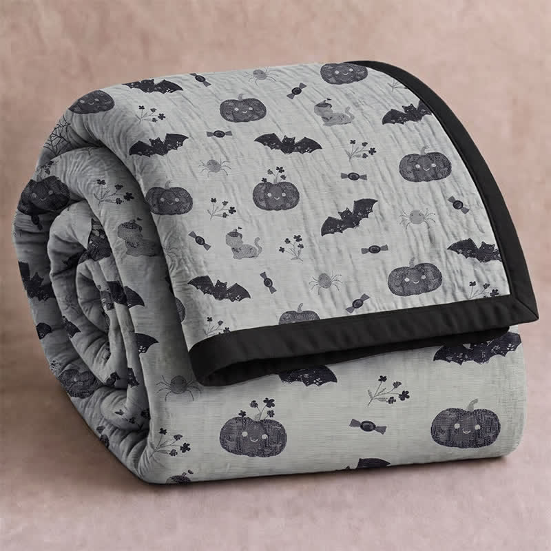 Ownkoti Cute Halloween Pumpkin Bat Reversible Cotton Blanket - Gray - Blanket - 98" x 94" - image 5