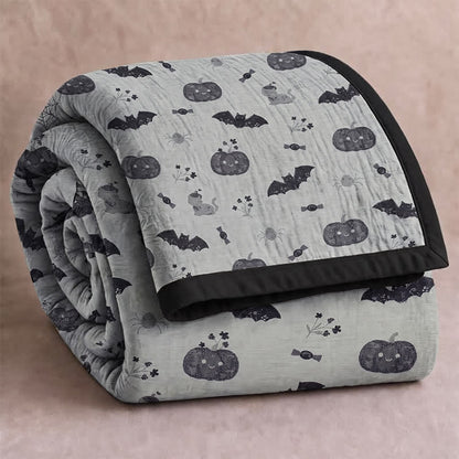 Ownkoti Cute Halloween Pumpkin Bat Reversible Cotton Blanket - Gray - Blanket - 98" x 94" - image 5
