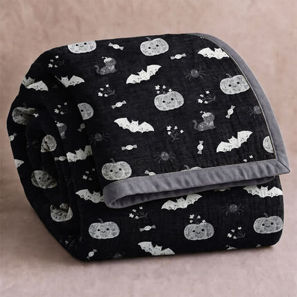 Ownkoti Cute Halloween Pumpkin Bat Reversible Cotton Blanket - Black - Blanket - 98" x 94" - image 0