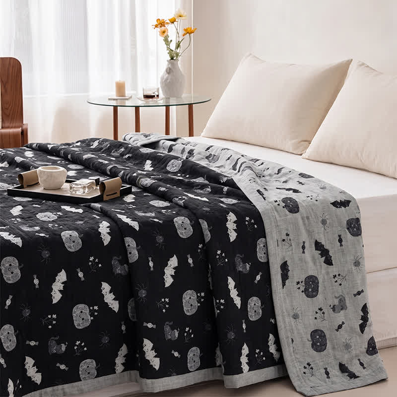 Ownkoti Cute Halloween Pumpkin Bat Reversible Cotton Blanket - image 2