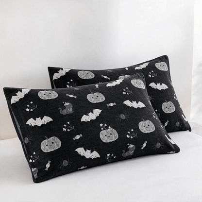 Ownkoti Cute Halloween Pumpkin Bat Reversible Cotton Blanket - Black - 2PCS Pillowcases - 20" x 36" - image 4