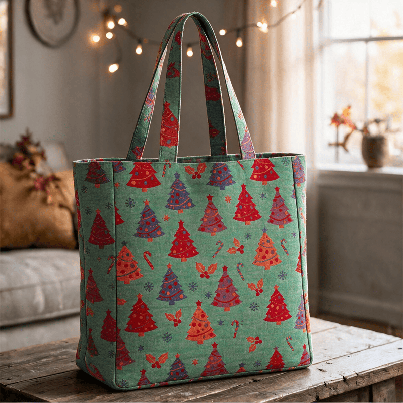 Ownkoti Christmas Tree Cotton Tote Shoulder Bag - Green - 14.2"W × 15.4"H × 4.1"D - image 4