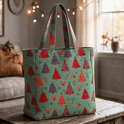 Ownkoti Christmas Tree Cotton Tote Shoulder Bag - Green - 14.2"W × 15.4"H × 4.1"D - image 4