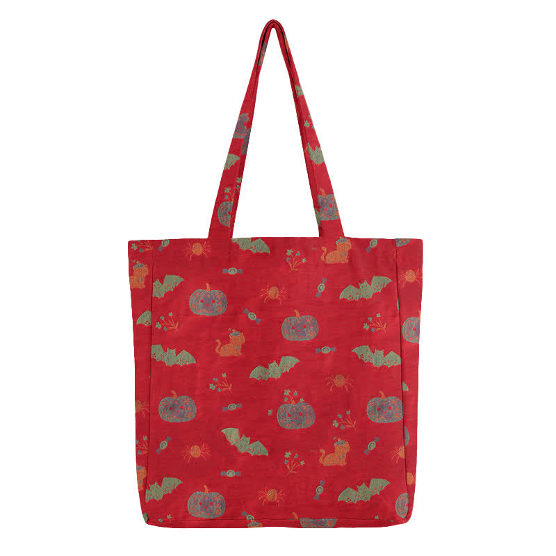 Ownkoti Halloween Pumpkin Bat Cotton Tote Shoulder Bag - image 2