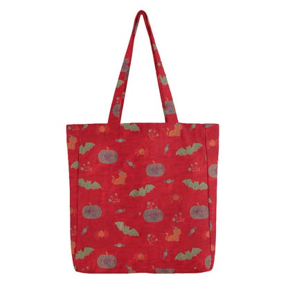 Ownkoti Halloween Pumpkin Bat Cotton Tote Shoulder Bag - image 2
