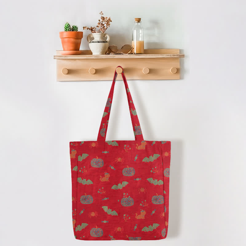 Ownkoti Halloween Pumpkin Bat Cotton Tote Shoulder Bag - image 3