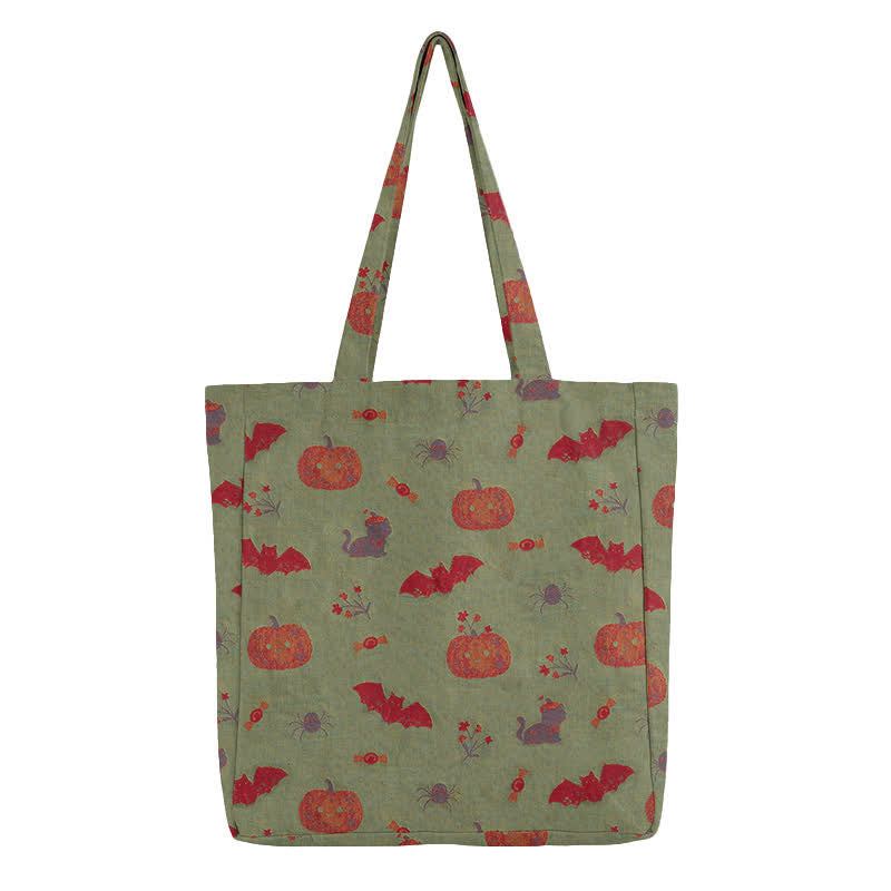 Ownkoti Halloween Pumpkin Bat Cotton Tote Shoulder Bag - image 6