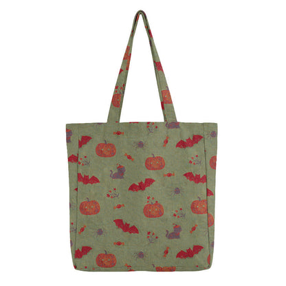 Ownkoti Halloween Pumpkin Bat Cotton Tote Shoulder Bag - image 6