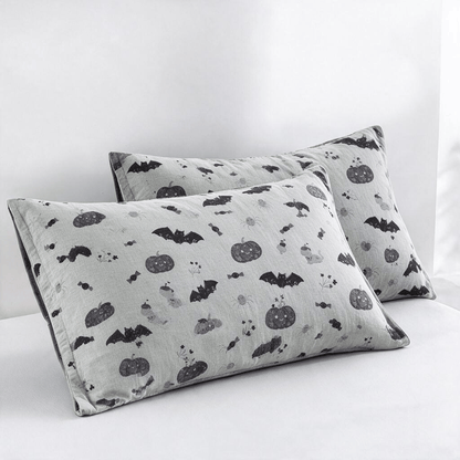 Ownkoti Cute Halloween Pumpkin Bat Reversible Cotton Blanket - Gray - 2PCS Pillowcases - 20" x 36" - image 9