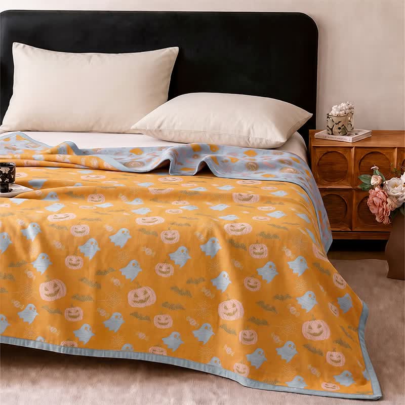 Ownkoti Reversible Halloween Pumpkin Ghost Cotton Blanket - image 3