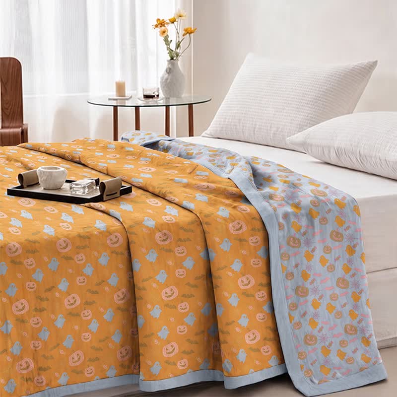 Ownkoti Reversible Halloween Pumpkin Ghost Cotton Blanket - image 2