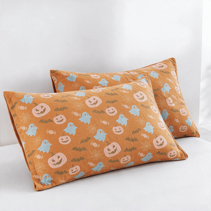 Ownkoti Reversible Halloween Pumpkin Ghost Cotton Blanket - Orange & Yellow - 2PCS Pillowcases - 20" x 36" - image 5