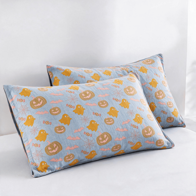 Ownkoti Reversible Halloween Pumpkin Ghost Cotton Blanket - Blue & Orange - 2PCS Pillowcases - 20" x 36" - image 11