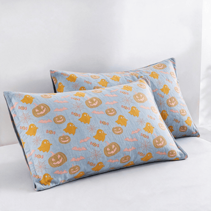 Ownkoti Reversible Halloween Pumpkin Ghost Cotton Blanket - Blue & Orange - 2PCS Pillowcases - 20" x 36" - image 11