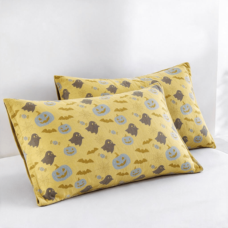 Ownkoti Reversible Halloween Pumpkin Ghost Cotton Blanket - Yellow & Gray - 2PCS Pillowcases - 20" x 36" - image 17