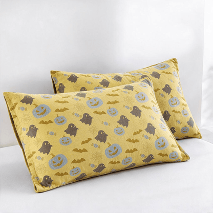 Ownkoti Reversible Halloween Pumpkin Ghost Cotton Blanket - Yellow & Gray - 2PCS Pillowcases - 20" x 36" - image 17