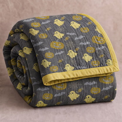 Ownkoti Reversible Halloween Pumpkin Ghost Cotton Blanket - Coffee & Yellow - Blanket - 98" x 94" - image 18