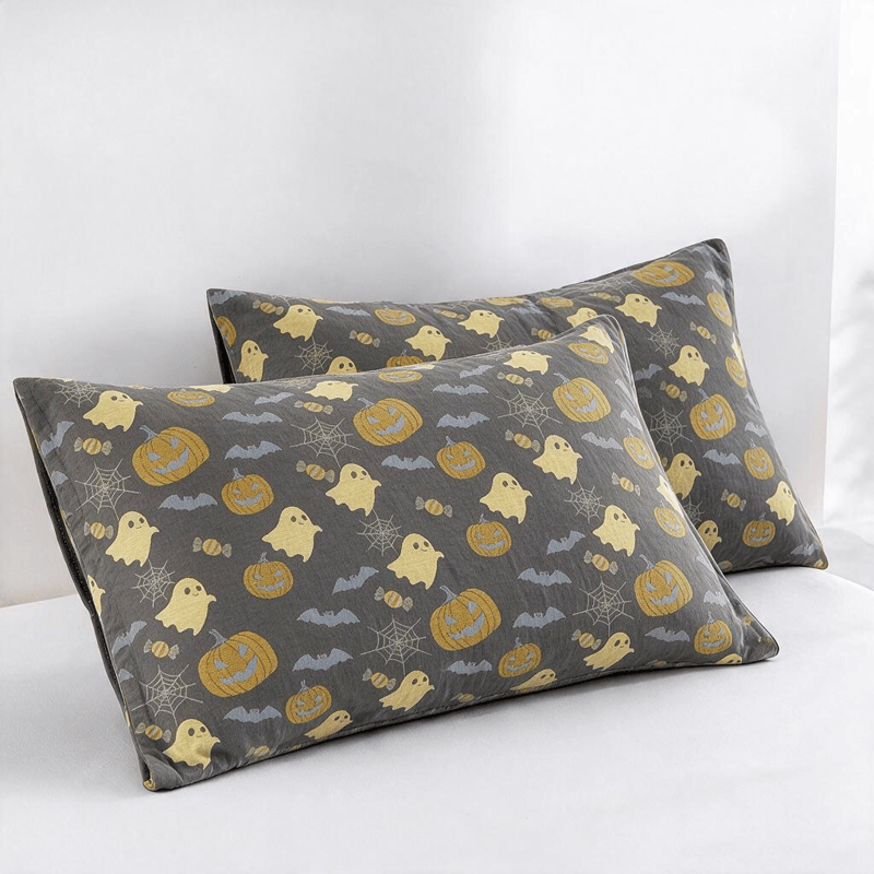 Ownkoti Reversible Halloween Pumpkin Ghost Cotton Blanket - Coffee & Yellow - 2PCS Pillowcases - 20" x 36" - image 23