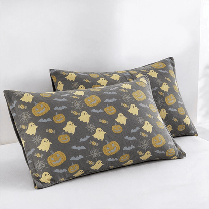 Ownkoti Reversible Halloween Pumpkin Ghost Cotton Blanket - Coffee & Yellow - 2PCS Pillowcases - 20" x 36" - image 23