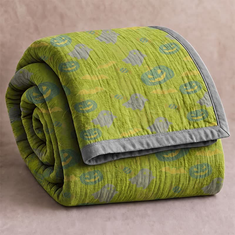 Ownkoti Reversible Halloween Pumpkin Ghost Cotton Blanket - Green & Yellow - Blanket - 98" x 94" - image 24