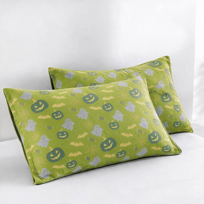 Ownkoti Reversible Halloween Pumpkin Ghost Cotton Blanket - Green & Yellow - 2PCS Pillowcases - 20" x 36" - image 29