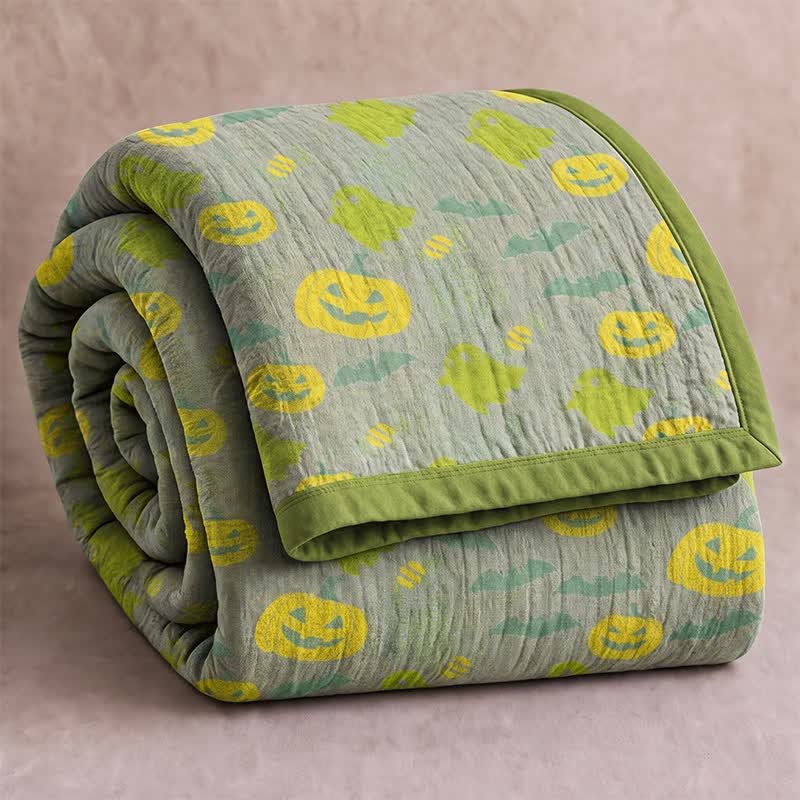Ownkoti Reversible Halloween Pumpkin Ghost Cotton Blanket - Gray & Green - Blanket - 98" x 94" - image 30