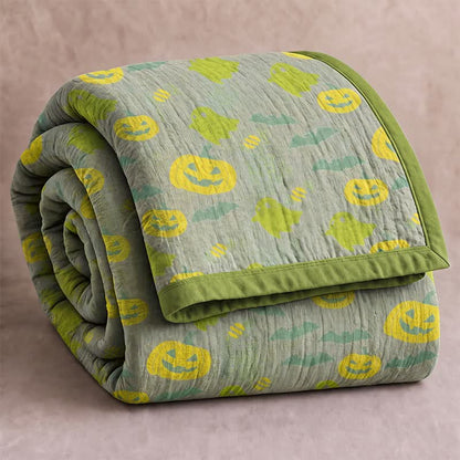 Ownkoti Reversible Halloween Pumpkin Ghost Cotton Blanket - Gray & Green - Blanket - 98" x 94" - image 30