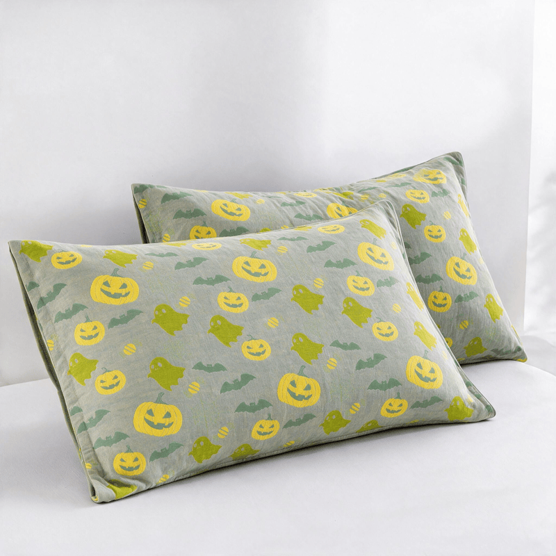 Ownkoti Reversible Halloween Pumpkin Ghost Cotton Blanket - Gray & Green - 2PCS Pillowcases - 20" x 36" - image 35