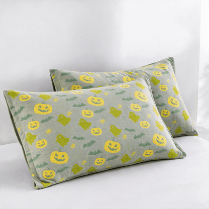 Ownkoti Reversible Halloween Pumpkin Ghost Cotton Blanket - Gray & Green - 2PCS Pillowcases - 20" x 36" - image 35