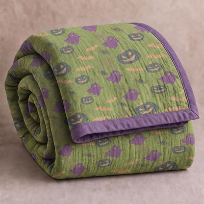 Ownkoti Reversible Halloween Pumpkin Ghost Cotton Blanket - Green & Purple - Blanket - 98" x 94" - image 41