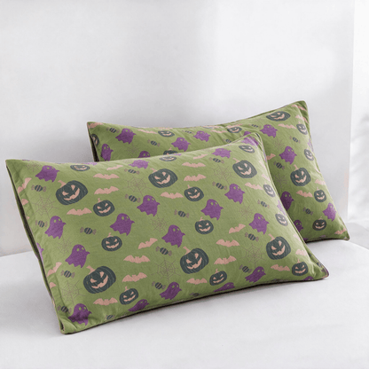 Ownkoti Reversible Halloween Pumpkin Ghost Cotton Blanket - Green & Purple - 2PCS Pillowcases - 20" x 36" - image 46