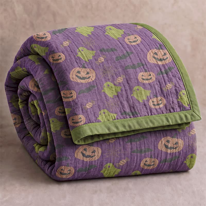 Ownkoti Reversible Halloween Pumpkin Ghost Cotton Blanket - Deep Purple - Blanket - 98" x 94" - image 36