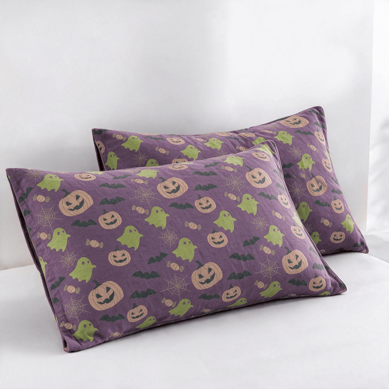 Ownkoti Reversible Halloween Pumpkin Ghost Cotton Blanket - Deep Purple - 2PCS Pillowcases - 20" x 36" - image 40