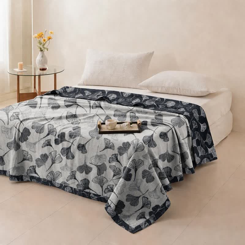 Ownkoti Grey‑Black Ginkgo Leaf Cotton Blanket - image 5