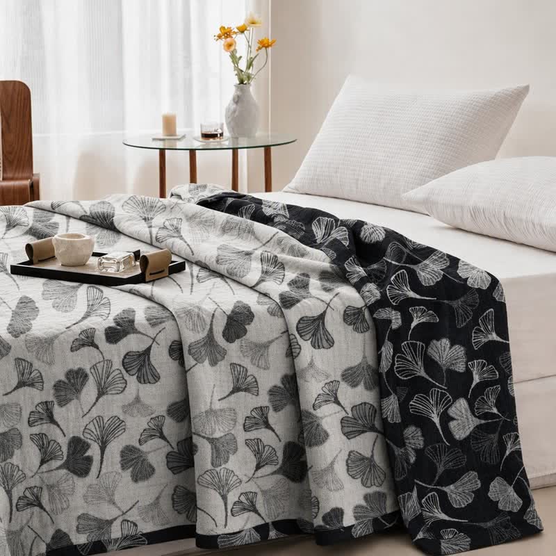 Ownkoti Grey‑Black Ginkgo Leaf Cotton Blanket - image 3