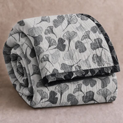 Ownkoti Grey‑Black Ginkgo Leaf Cotton Blanket - Light Gray - 98" x 94" - image 0