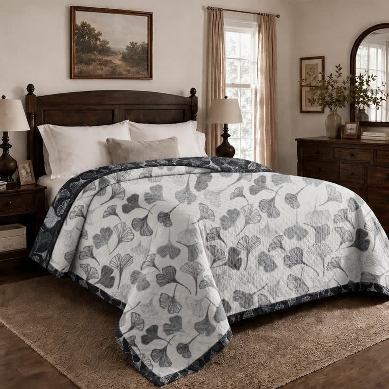 Ownkoti Grey‑Black Ginkgo Leaf Cotton Blanket - image 4