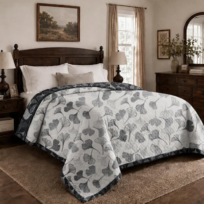 Ownkoti Grey‑Black Ginkgo Leaf Cotton Blanket - image 4