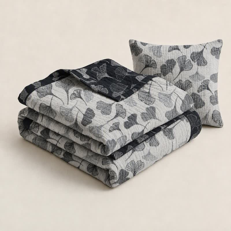 Ownkoti Grey‑Black Ginkgo Leaf Cotton Blanket - image 2