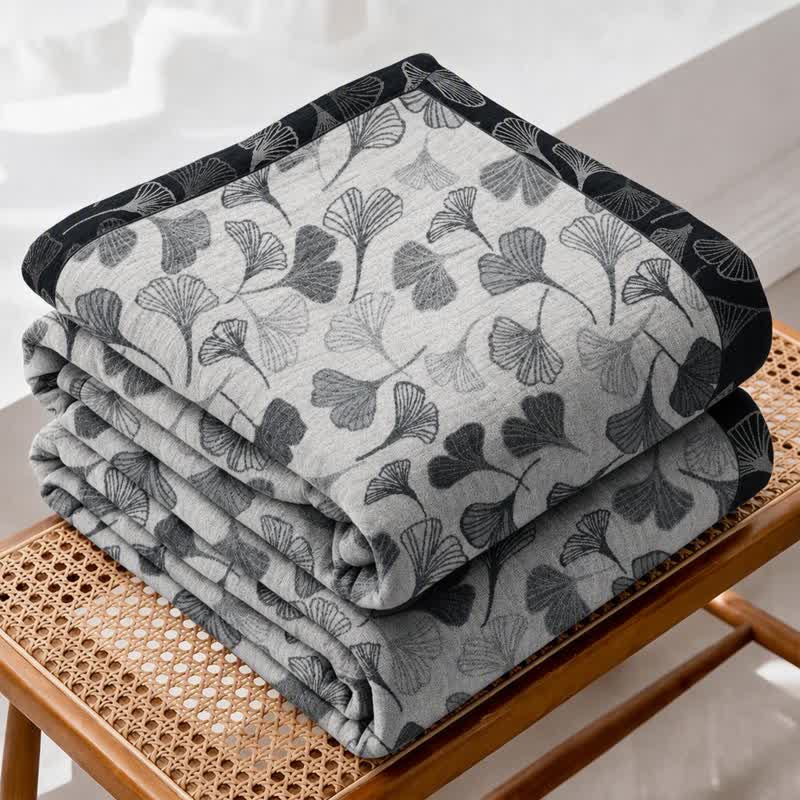 Ownkoti Grey‑Black Ginkgo Leaf Cotton Blanket - image 1