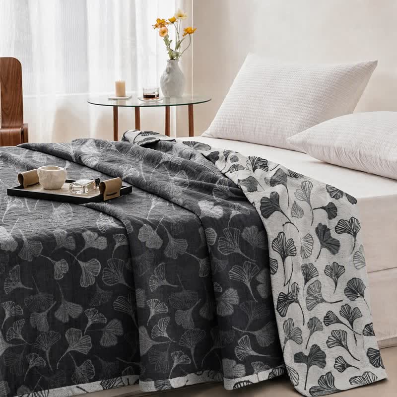 Ownkoti Grey‑Black Ginkgo Leaf Cotton Blanket - image 9