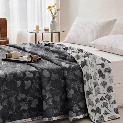 Ownkoti Grey‑Black Ginkgo Leaf Cotton Blanket - image 9