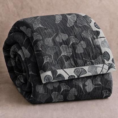 Ownkoti Grey‑Black Ginkgo Leaf Cotton Blanket - Black - 98" x 94" - image 6